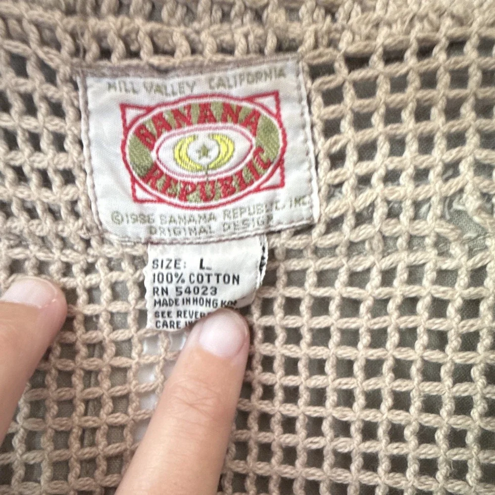 Banana Republic Mens L Beige Cotton Fishing Vest Vintage Utility Multi-Pocket